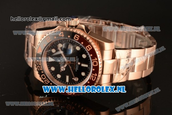 Rolex GMT-Master II 2836 Auto Rose Gold Case with Black Dial and Rose Gold Bracelet - Click Image to Close