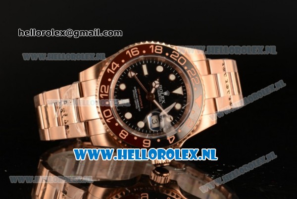 Rolex GMT-Master II 2836 Auto Rose Gold Case with Black Dial and Rose Gold Bracelet - Click Image to Close