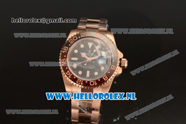 Rolex GMT-Master II 2836 Auto Rose Gold Case with Black Dial and Rose Gold Bracelet - Click Image to Close