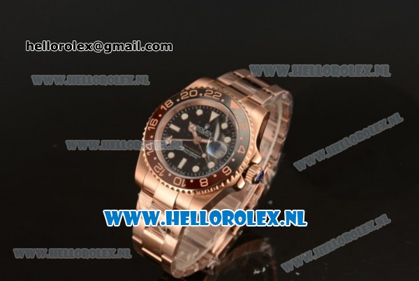 Rolex GMT-Master II 2836 Auto Rose Gold Case with Black Dial and Rose Gold Bracelet - Click Image to Close