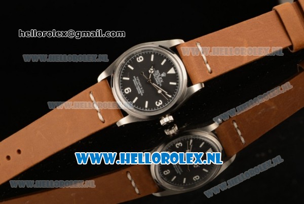 Rolex Explorer Tiffany & Co 2813 Auto Steel Case with Black Dial and Brown Nylon Strap - Click Image to Close