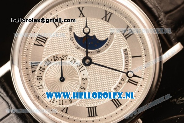 Breguet Classique Moonphase 9015 Auto Steel Case with White Dial and Black Leather Strap - Click Image to Close