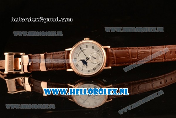 Breguet Classique Moonphase 9015 Auto Rose Gold Case with White Dial and Brown Leather Strap - Click Image to Close