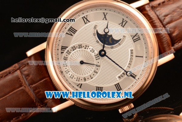 Breguet Classique Moonphase 9015 Auto Rose Gold Case with White Dial and Brown Leather Strap - Click Image to Close