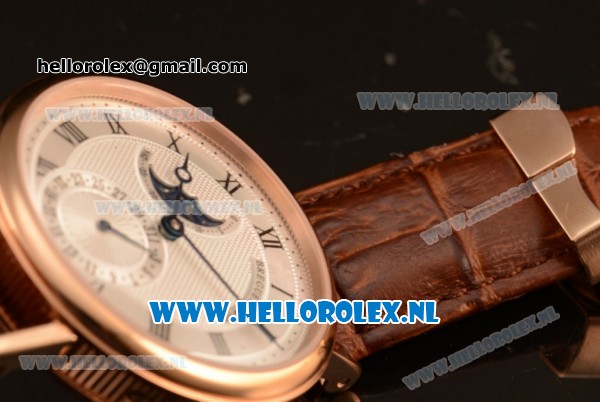 Breguet Classique Moonphase 9015 Auto Rose Gold Case with White Dial and Brown Leather Strap - Click Image to Close