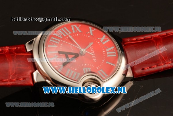 Cartier Ballon Bleu De Cartier Citizen Auto Steel Case with Red Dial and Red Leather Strap - Click Image to Close