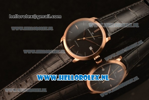 Girard Perregaux 1966 9015 Auto Rose Gold Case with Black Dial and Black Leather Strap - Click Image to Close