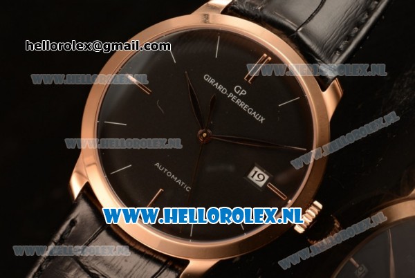 Girard Perregaux 1966 9015 Auto Rose Gold Case with Black Dial and Black Leather Strap - Click Image to Close