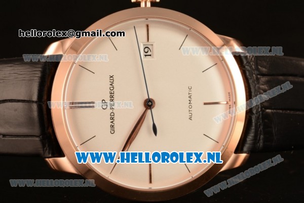 Girard Perregaux 1966 9015 Auto Rose Gold Case with White Dial and Black Leather Strap - Click Image to Close