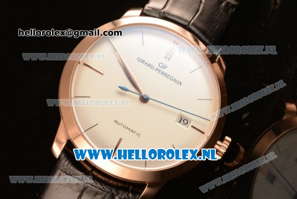 Girard Perregaux 1966 9015 Auto Rose Gold Case with White Dial and Black Leather Strap - Click Image to Close