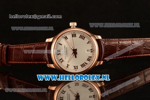 Chopard L.U.C 9015 Auto Rose Gold Case with White Dial and Brown Leather Strap - 1:1 Original (JF) - Click Image to Close