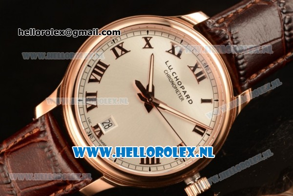 Chopard L.U.C 9015 Auto Rose Gold Case with White Dial and Brown Leather Strap - 1:1 Original (JF) - Click Image to Close