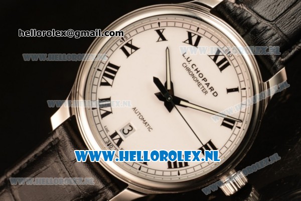 Chopard L.U.C 9015 Auto Steel Case with White Dial and Black Leather Strap - Click Image to Close