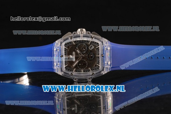 Hublot MP-06 Senna Chrono OS20 Quartz Rubber Case with Skeleton Dial and Blue Rubber Strap - Click Image to Close