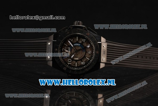 Hublot Big Bang Unico GMT Asia Auto PVD Case with Skeleton Dial and Black Rubber Strap - Click Image to Close