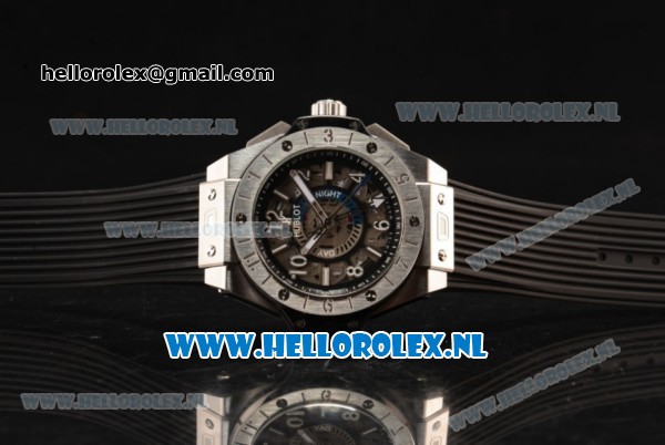 Hublot Big Bang Unico GMT Asia Auto Steel Case with Skeleton Dial and Black Rubber Strap - Click Image to Close