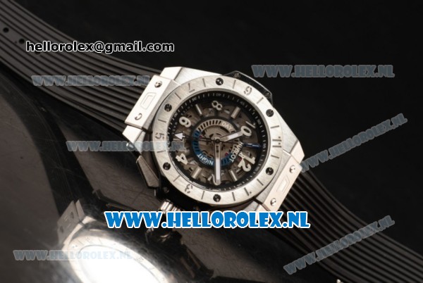 Hublot Big Bang Unico GMT Asia Auto Steel Case with Skeleton Dial and Black Rubber Strap - Click Image to Close