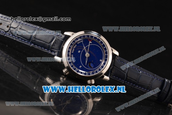 Patek Philippe Grand Complication 9015 Auto Steel Case with Blue Dial and Blue Leather Strap - Click Image to Close