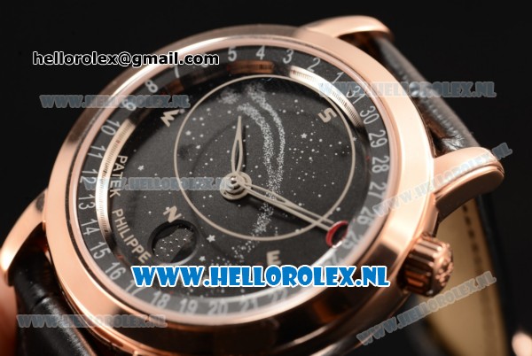 Patek Philippe Grand Complication Rose Gold Case 9015 Auto with Black Dial and Black Leather Strap - Click Image to Close
