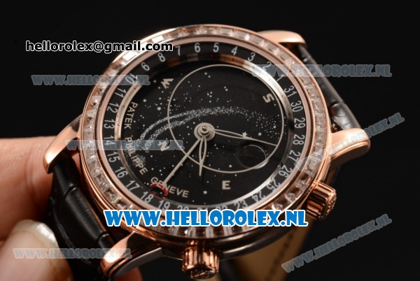 Patek Philippe Grand Complication 9015 Auto Rose Gold Case with Black Dial and Black Leather Strap - Click Image to Close