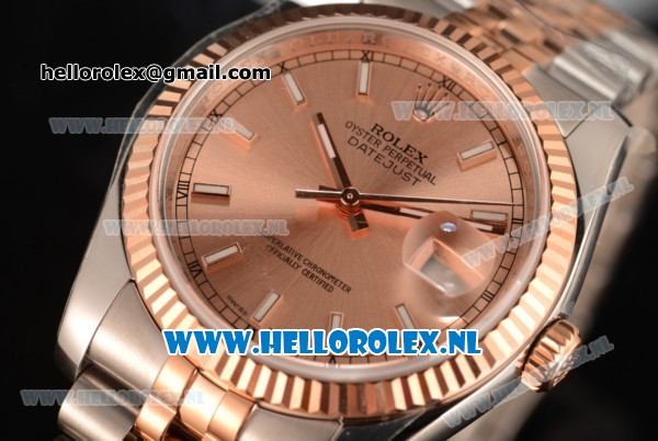 Rolex Datejust Rose Gold Case 3135 Auto with Pink Dial and Two Tone Bracelet - 1:1 Origianl - Click Image to Close