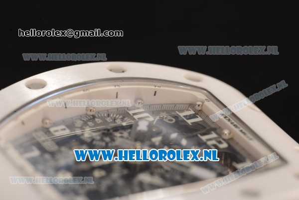 Richard Mille RM 011 Chronograph 7750 Auto Ceramic Case with Skeleton Dial and White Rubber Strap - 1:1 Origianl (KV) - Click Image to Close