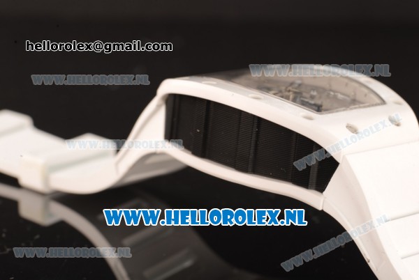 Richard Mille RM 011 Chronograph 7750 Auto Ceramic Case with Skeleton Dial and White Rubber Strap - 1:1 Origianl (KV) - Click Image to Close