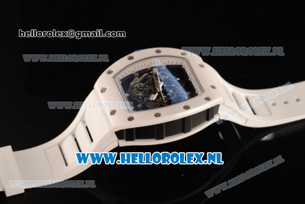 Richard Mille RM 055 9015 Auto Ceramic Case with Skeleton Dial and White Rubber Strap - 1:1 Origianl (KV) - Click Image to Close