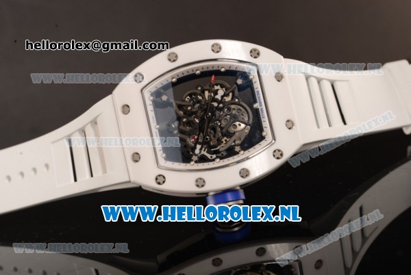 Richard Mille RM 055 9015 Auto Ceramic Case with Skeleton Dial and White Rubber Strap - 1:1 Origianl (KV) - Click Image to Close