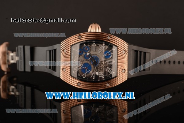 Richard Mille RM 018 Tourbillon Hommage a Boucheron 9015 Auto Rose Gold Case with Skeleton Dial and Black Rubber Strap - Click Image to Close