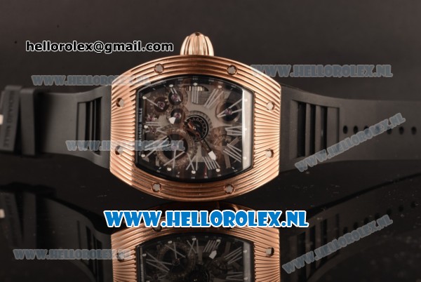 Richard Mille RM 018 Tourbillon Hommage a Boucheron Rose Gold Case with 9015 Auto Skeleton Dial and Black Rubber Strap - Click Image to Close
