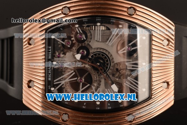 Richard Mille RM 018 Tourbillon Hommage a Boucheron Rose Gold Case with 9015 Auto Skeleton Dial and Black Rubber Strap - Click Image to Close