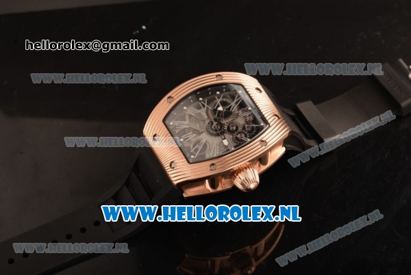 Richard Mille RM 018 Tourbillon Hommage a Boucheron Rose Gold Case with 9015 Auto Skeleton Dial and Black Rubber Strap - Click Image to Close