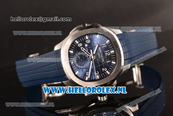 Patek Philippe Aquanaut Travel Time 9015 Auto Steel Case with Blue Dial and Blue Rubber Strap - Click Image to Close