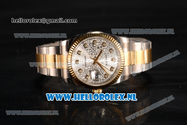 Rolex Datejust 3135 Auto Yellow Gold Case with White Dial and Two Tone Bracelet - 1:1 Origianl (AAAF) - Click Image to Close