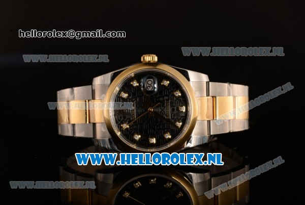 Rolex Datejust Yellow Gold Case 3135 Auto with Black Dial and Two Tone Bracelet - 1:1 Origianl (AAAF) - Click Image to Close