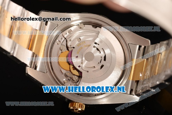 Rolex Datejust Yellow Gold Case 3135 Auto with Black Dial and Two Tone Bracelet - 1:1 Origianl (AAAF) - Click Image to Close