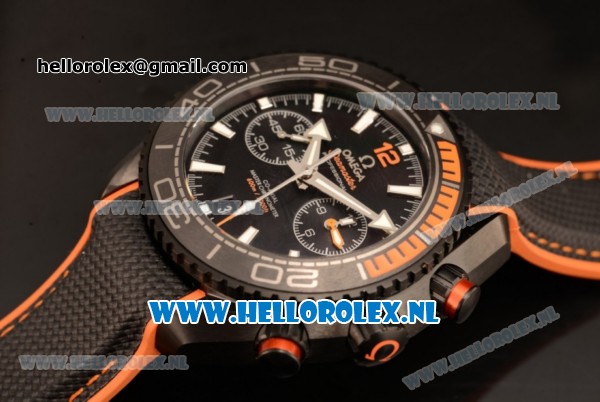 Omega Seamaster Planet Ocean Master Chronometer Chronograph 7750 Auto PVD Case with Black Dial and Black Nylon Strap (EF) - Click Image to Close