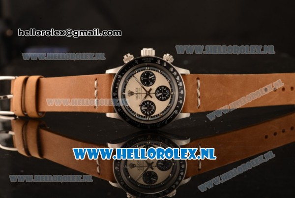 Rolex Daytona Vintage Chronograph OS20 Quartz Steel Case with White Dial and Brown Nylon Strap - Click Image to Close