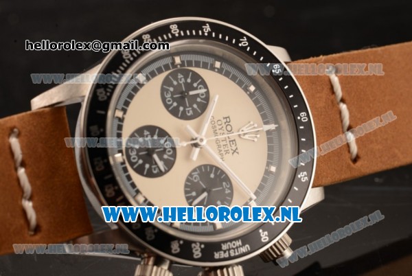 Rolex Daytona Vintage Chronograph OS20 Quartz Steel Case with White Dial and Brown Nylon Strap - Click Image to Close