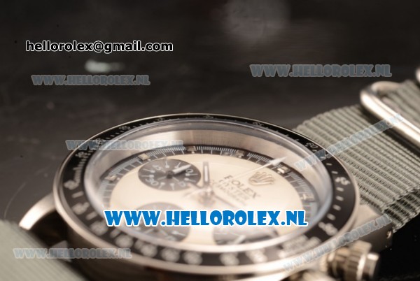 Rolex Daytona Vintage Chronograph OS20 Quartz Steel Case with White Dial and Grey Nylon Strap - Click Image to Close