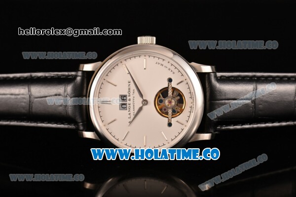 A.Lange&Sohne Saxonia Tourbillon Asia Automatic Steel Case with White Dial Black Leather Strap and Silver Stick Markers - Click Image to Close