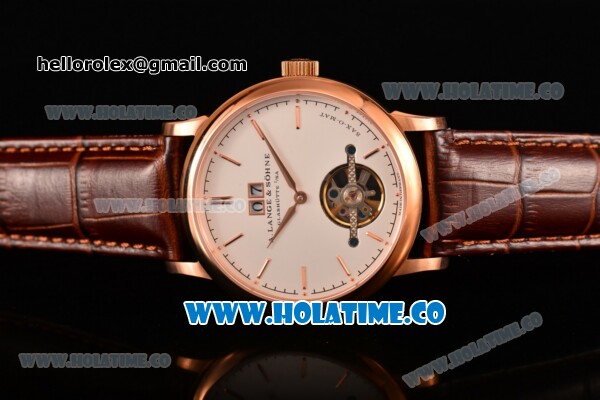 A.Lange&Sohne Saxonia Tourbillon Asia Automatic Rose Gold Case with White Dial Brown Leather Strap and Stick Markers - Click Image to Close