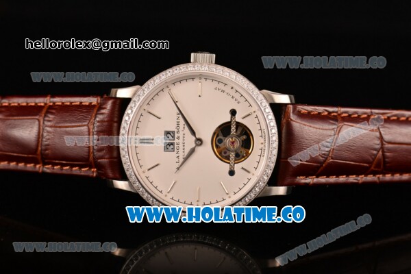 A.Lange&Sohne Saxonia Tourbillon Asia Automatic Steel Case with White Dial Brown Leather Strap and Diamonds Bezel - Click Image to Close