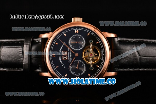 A.Lange&Sohne Tourbilon Pour Le Merite Asia Automatic Rose Gold Case with Black Dial and Leather Strap - Click Image to Close