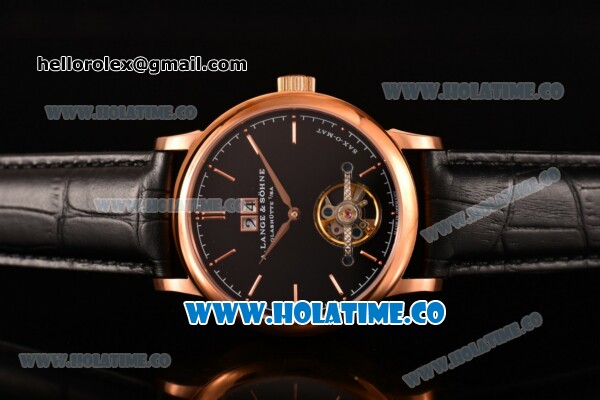 A.Lange&Sohne Saxonia Tourbillon Asia Automatic Rose Gold Case with Black Dial and Stick Markers - Click Image to Close