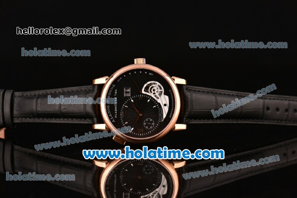 A.Lange&Sohne Lange 1 Tourbillon Asia Automatic Rose Gold Case with Black Leather Bracelet and Black Dial - Click Image to Close