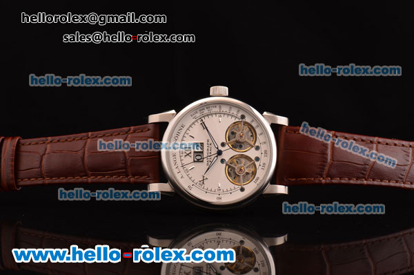 A.Lange&Sohne Datograph Double Tourbillon ST22 Automatic Steel Case with White Dial and Brown Leather Strap ETA Coating - Click Image to Close