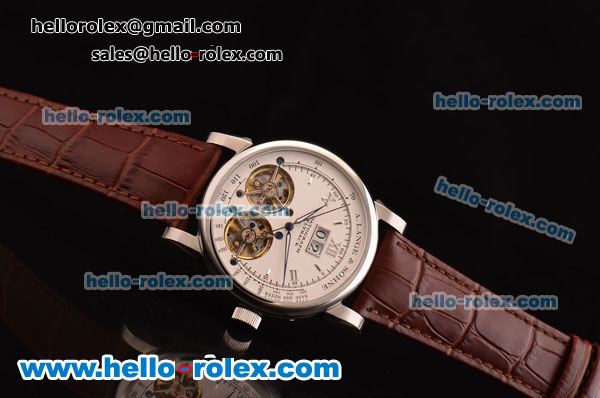 A.Lange&Sohne Datograph Double Tourbillon ST22 Automatic Steel Case with White Dial and Brown Leather Strap ETA Coating - Click Image to Close