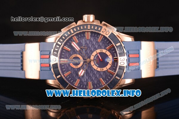 Ulysse Nardin Maxi Marine Diver Miyota Quartz Rose Gold Case with Blue Dial and Stick Markers - Click Image to Close